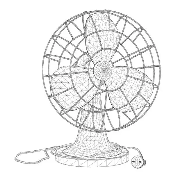 Vector illustration of Desktop fan wireframe from black lines isolated on white background. Vector illustration