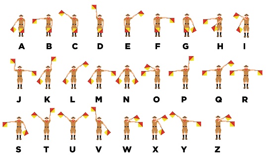 illustration vector graphic of boy scout doing semaphore