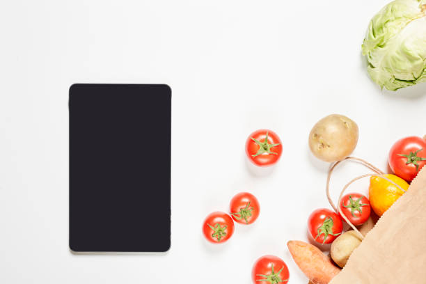 istock Online grocery shopping or ordering vegetables online concepts 1332149341