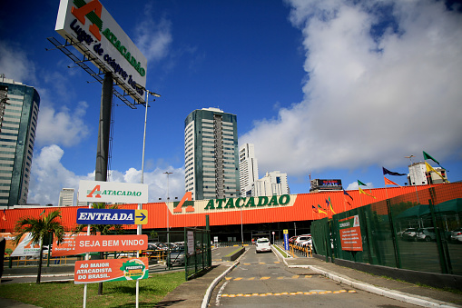 salvador, bahia, brazil - july 20, 2021: Facade of the Atacadao supermarket in the city of Salvador.\