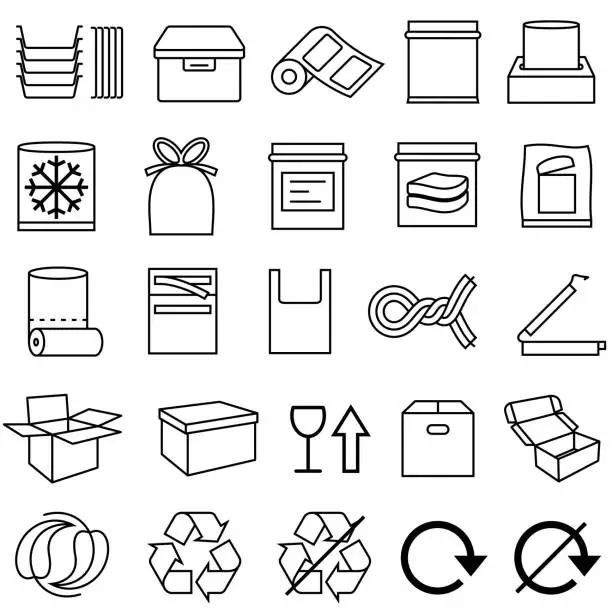 Vector illustration of Packaging, Bags, Boxes and Container Icons