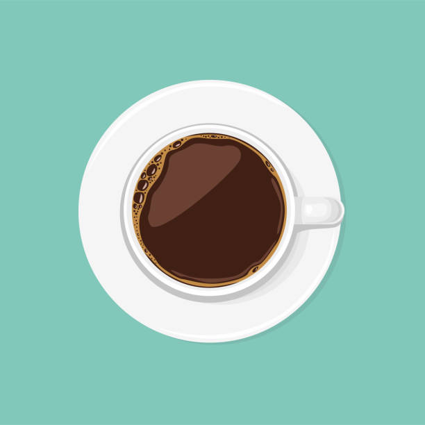 ilustraciones, imágenes clip art, dibujos animados e iconos de stock de taza de café negro vista superior. espresso o americano en una taza de cerámica blanca aislada. ilustración vectorial en estilo plano de dibujos animados. - coffee aromatherapy black black coffee