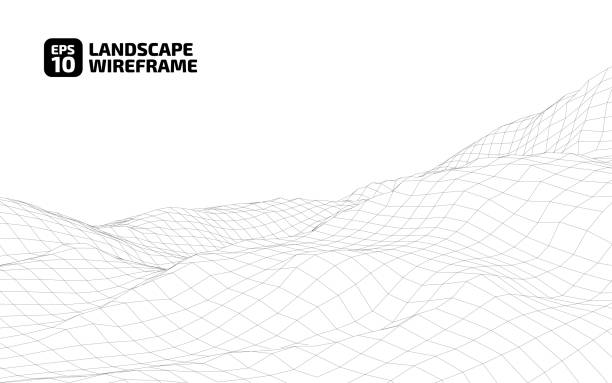 Abstract wireframe background. 3D mesh technology illustration landscape. Digital cyberspace terrain in mountains with valleys. Data array. lines depicting rocks of an shape. Vector illustration. mining natural resources stock illustrations