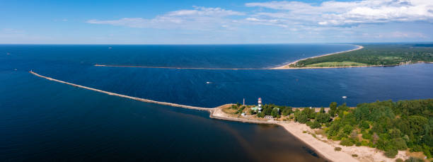 aerial view of the lighthouse at the river bank and the sea. - saint johns river imagens e fotografias de stock