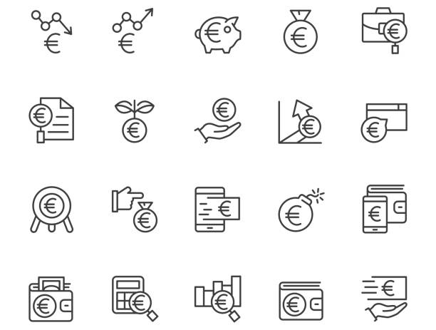 Euro icon set Euro icon set , vector illustration e icon stock illustrations