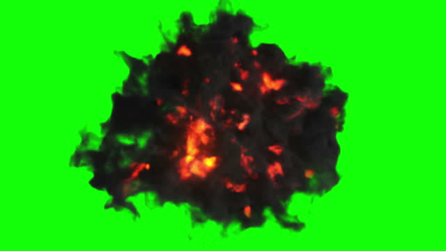 Bomb Explosion on Green screen with black and white Matte. 3D illustration
