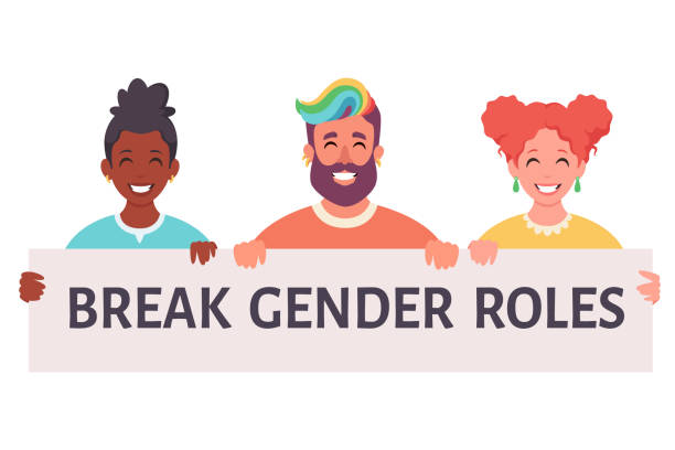 Break gender roles. Gender-neutral movement. Non-binary. LGBTQ Pride concept. Vector illustration Vector illustration for cards, icons, postcards, banners, logotypes, posters and professional design. breaking glass ceiling stock illustrations