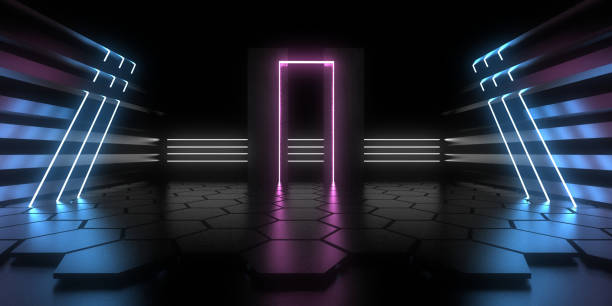 istock 3D abstract background with neon lights. neon tunnel  .space construction . .3d illustration 1332159726