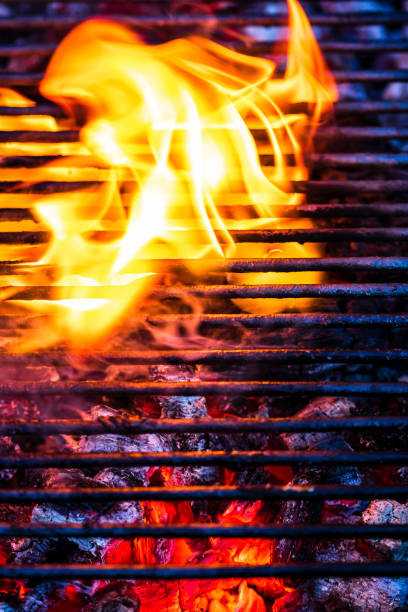 istock Empty hot charcoal barbecue grill with bright flame 1332160362