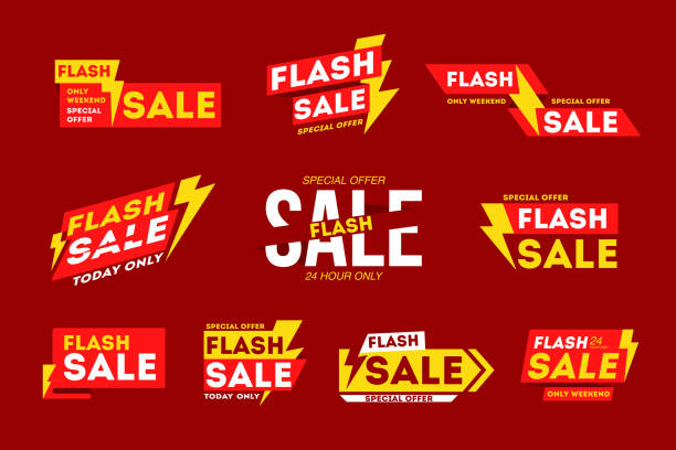 illustrations, cliparts, dessins animés et icônes de vente flash spéciale bannière à durée limitée design sur rouge - spending time flash