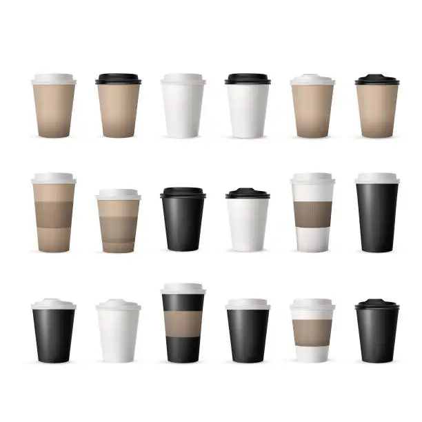 Vector illustration of Realistic paper or plastic disposable coffee cup with lid