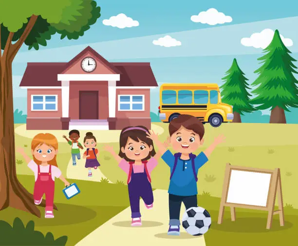 Vector illustration of kids playing in school