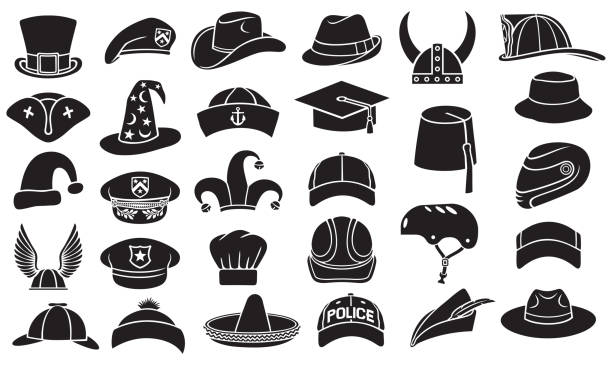 Collection of hats Collection of hats vector icons wizard head stock illustrations
