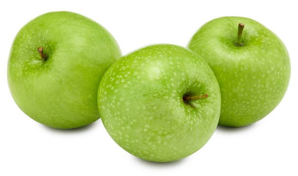istock three green apples isolated on white background. clipping path 1332162938