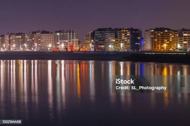 Ostend Night Skyline Belgium Stock Photo - Download Image Now - Ostend, Belgium, Apartment