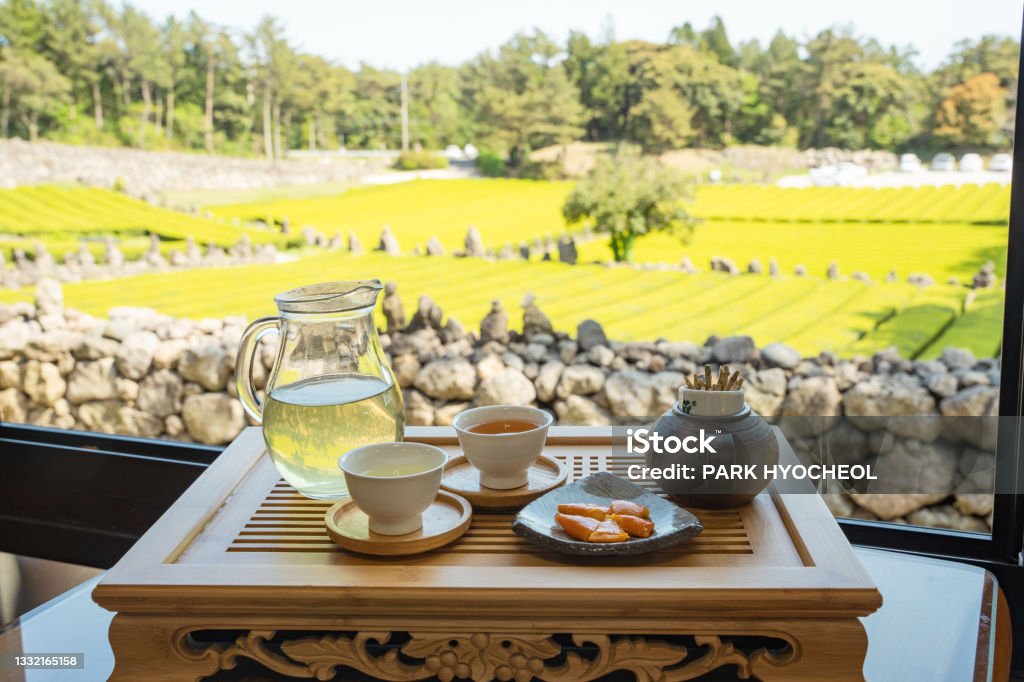 Seogwipo, a famous green tea field in Jeju Island Cafe Stock Photo