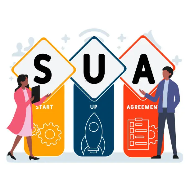 Vector illustration of Flat design with people. SUA - Start Up Agreement acronym
