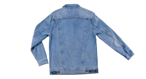 istock Back view - blue jeans jacket isolated on white background, denim jacket close up, 1332167893