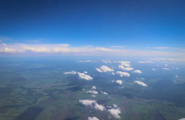 Flight, space, sky, up, above the clouds, above ground, view from airplane