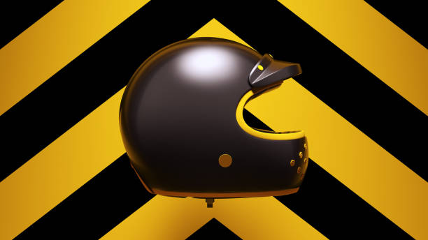 istock Yellow Black Motorcycle Helmet with Yellow an Black Chevron Background 1332170569