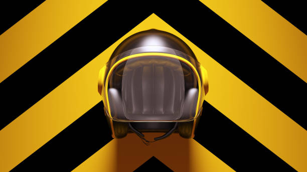 Yellow Black Motorcycle Helmet with Yellow an Black Chevron Background