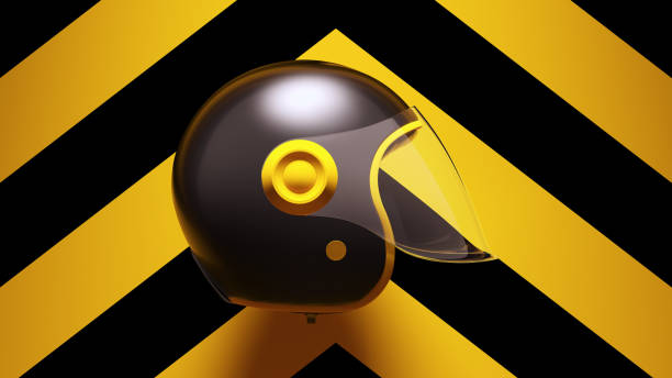 istock Yellow Black Motorcycle Helmet with Yellow an Black Chevron Background 1332170907