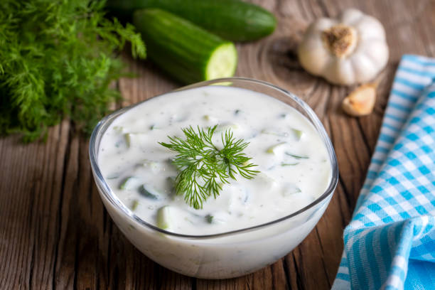 Traditional delicious appetizer; tzatziki (Turkish name; cacik) Traditional delicious appetizer; tzatziki (Turkish name; cacik) tzatziki stock pictures, royalty-free photos & images