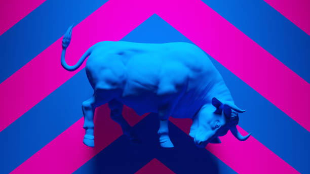 istock Blue Bull Strong Muscular with Blue an Pink Chevron Background 1332180713