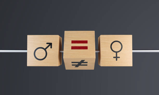 Gender Inequality With Wooden Blocks Male and female symbols on wooden blocks and inequality sign changing to equality sign. (3d render) gender equality stock pictures, royalty-free photos & images