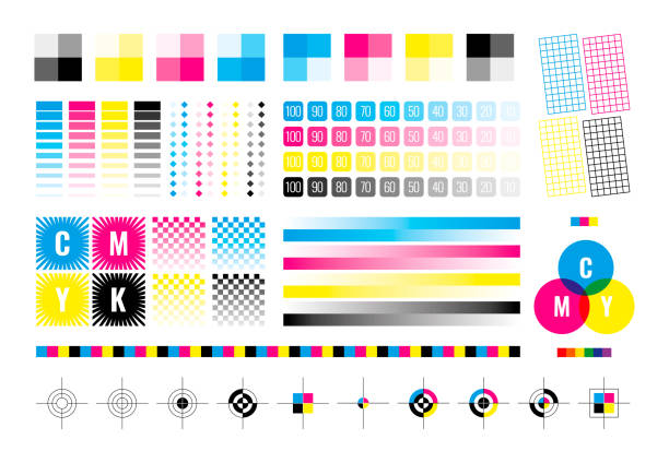 illustrations, cliparts, dessins animés et icônes de marques de cmjn. barres colorées pour divices de couleur étalonnage impression maison papier modèles cyan jaune noir criard illustrations vectorielles collection - colour bars