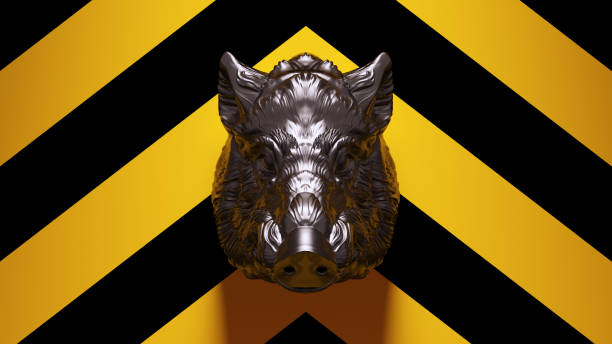 istock Black Warthog Mounted Bust with Yellow an Black Chevron Background 1332182716