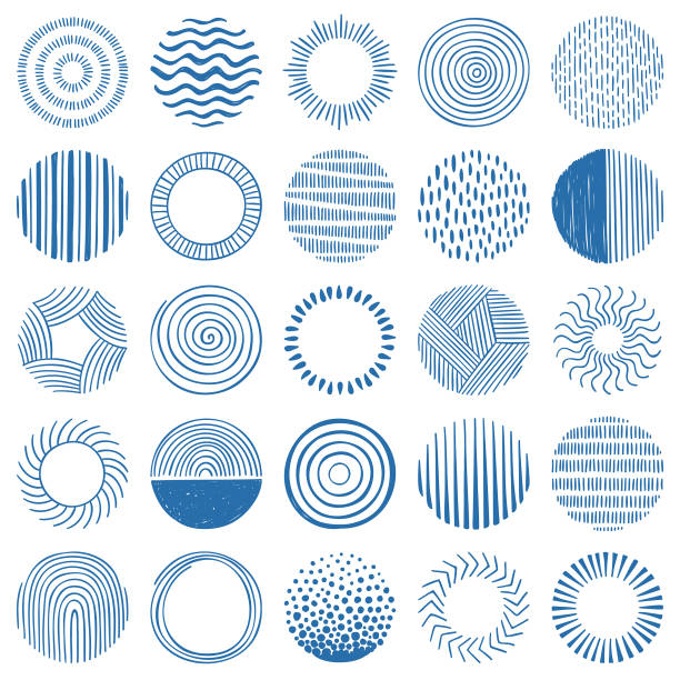 ilustrações, clipart, desenhos animados e ícones de círculos desenhados à mão - wave wave pattern abstract striped