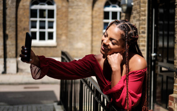 istock Young woman with smart phone taking selfie. 1332189613