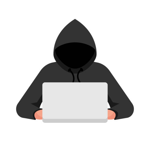 Hacker on a laptop. Hacker attack concept vector Hacker on a laptop. Hacker attack concept. Personal data security. Computer security. Crime on the Internet. Vector illustration flat design. Isolated on white background. burglar stock illustrations