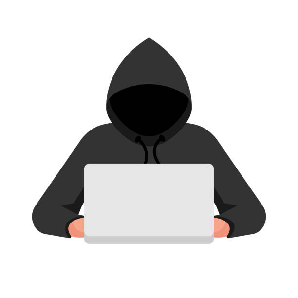 Hacker on a laptop. Hacker attack concept vector Hacker on a laptop. Hacker attack concept. Personal data security. Computer security. Crime on the Internet. Vector illustration flat design. Isolated on white background. hacker laptop stock illustrations