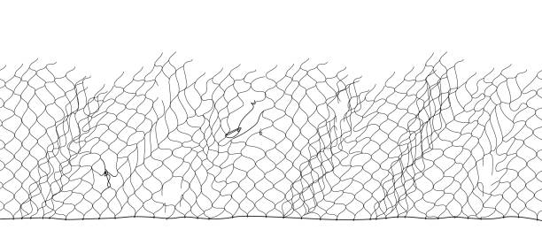 ilustrações de stock, clip art, desenhos animados e ícones de black fisherman rope net vector seamless texture on white - netting