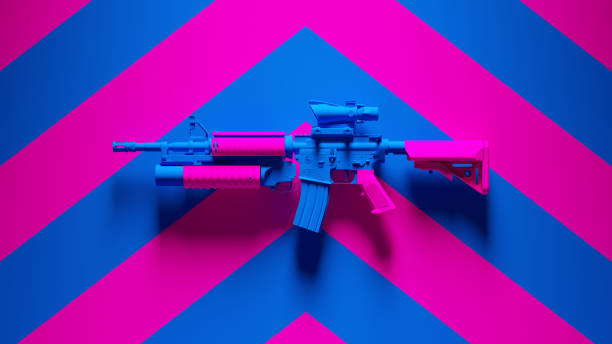 istock Blue Pink Rifle Gun Weapon Automatic Equipment Post-Punk with Pink an Blue Chevron Background 1332193218