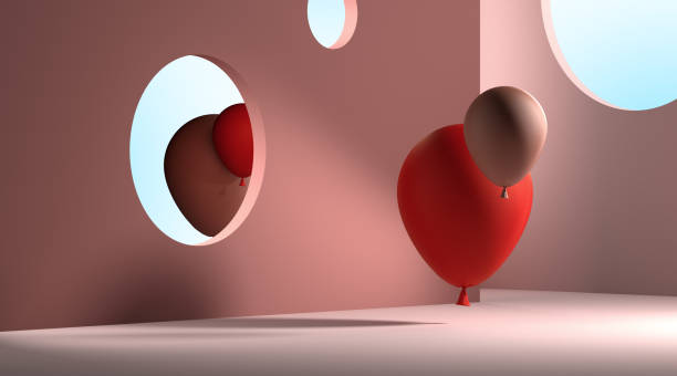 istock Red And Beige Balloons Looking at Mirror. The reflection Showing Different Reality. Concept of Self-Esteem. Surrealism. Magic Realism. 3d rendering 1332193379
