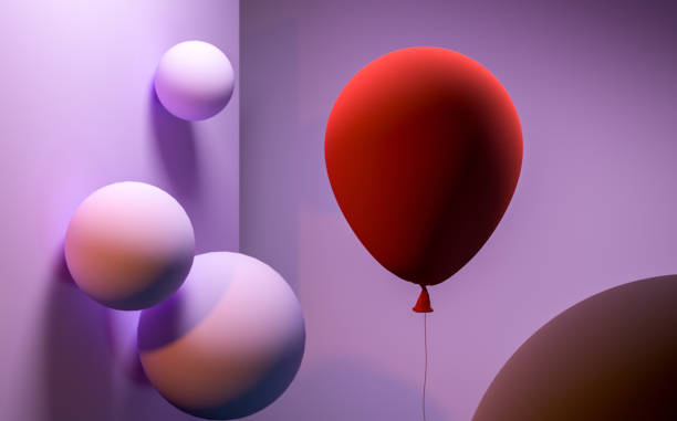 istock Matt Velvet Pink Balls On the Wall And Red Matt Balloon. Surrealism. Magic Realism. 3d rendering 1332193473