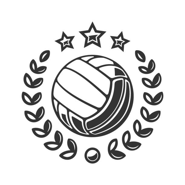 эмблема волейбольного мяча. векторный логотип волейбольного турнира - volleyball sport volleying silhouette stock illustrations