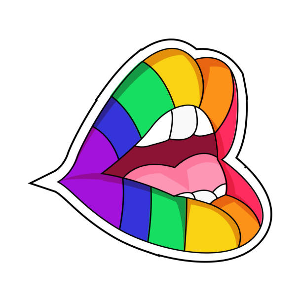 illustrazioni stock, clip art, cartoni animati e icone di tendenza di icona isolata delle labbra orgoglio con colori lgbt - homosexual human lips lesbian rainbow