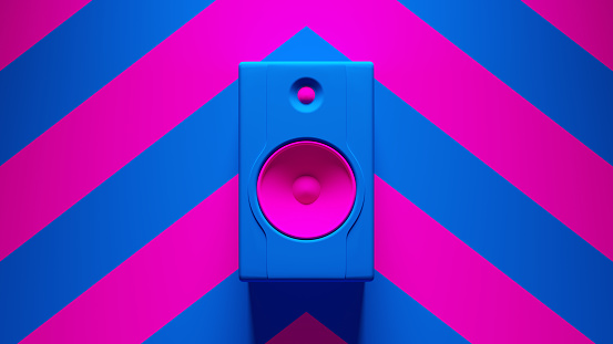 Blue Pink Traditional Classic Home Music Speaker with Blue an Pink Chevron Pattern Background 3d illustration render