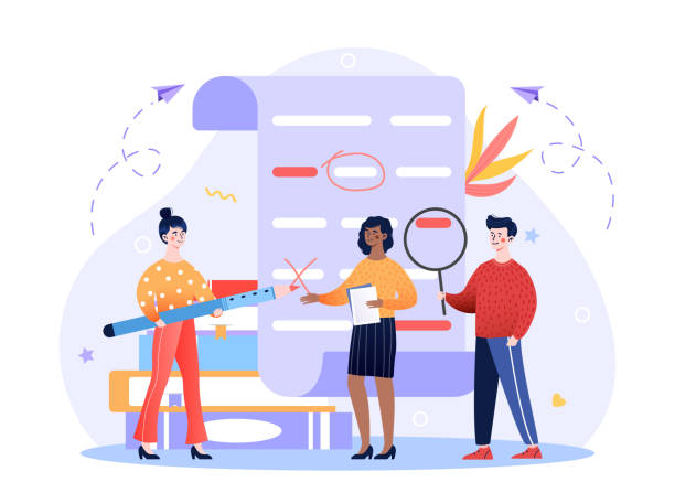 essay writing clip art images English Grammar Examination concept English Grammar Examination concept. Characters Correct Mistakes and Errors on Test Written on Huge Paper. Teacher checks the students work. Cartoon flat vector illustration on a white background essay writing stock illustrations