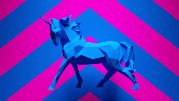 istock Blue Unicorn Horse made out of triangles with Blue an Pink Chevron Pattern Background 1332197048