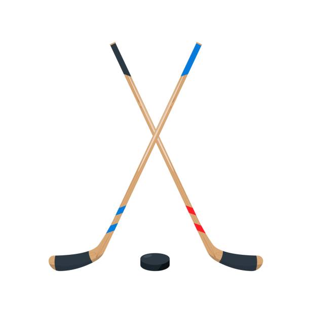 istock Hockey Sticks and puck set. Sport equipment. 1332198074