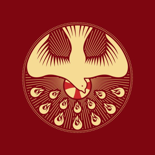 christliche illustration. das bild einer taube - ein symbol des heiligen geistes gottes, frieden, ruhe und demut, im kontext des symbols der heiligen dreifaltigkeit. - pfingsten stock-grafiken, -clipart, -cartoons und -symbole