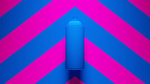 Blue Graffiti Spray Can Blue an Pink Warning Chevron Hazard Pattern Background Blue Graffiti Spray Can Blue an Pink Warning Chevron Hazard Pattern Background 3d illustration render road chevron warning signs stock pictures, royalty-free photos & images