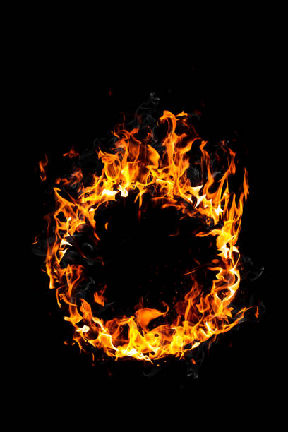 istock Round frame of blazing fire isolated on black 1332205210