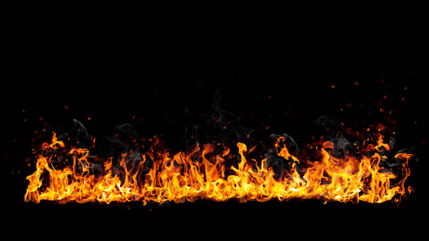 istock Blazing flame border isolated on black 1332205212