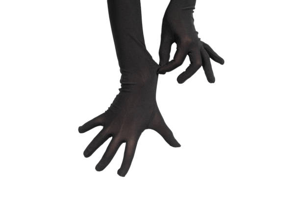istock Woman puts on long black gloves isolated on a white 1332205708
